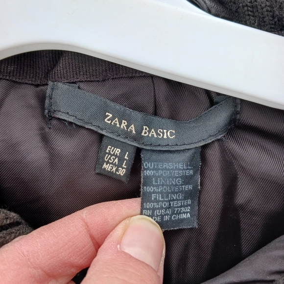 Zara Basic Size Large Puffer Jacket Wide Shawl Collar Brown Womens - Picture 4 of 5